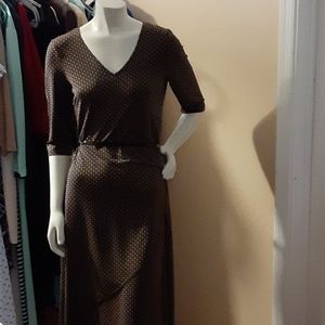 Gap Brown Patterned 3/4 Sleeve Faux Wrap Dress
